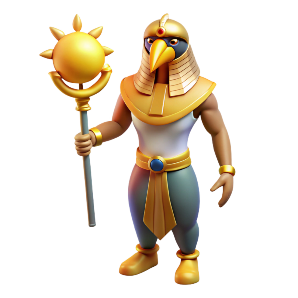 bold alluring Ra, Egyptian sun god, falcon-headed, NO BACKGROUND with Transparent Background. 4K png