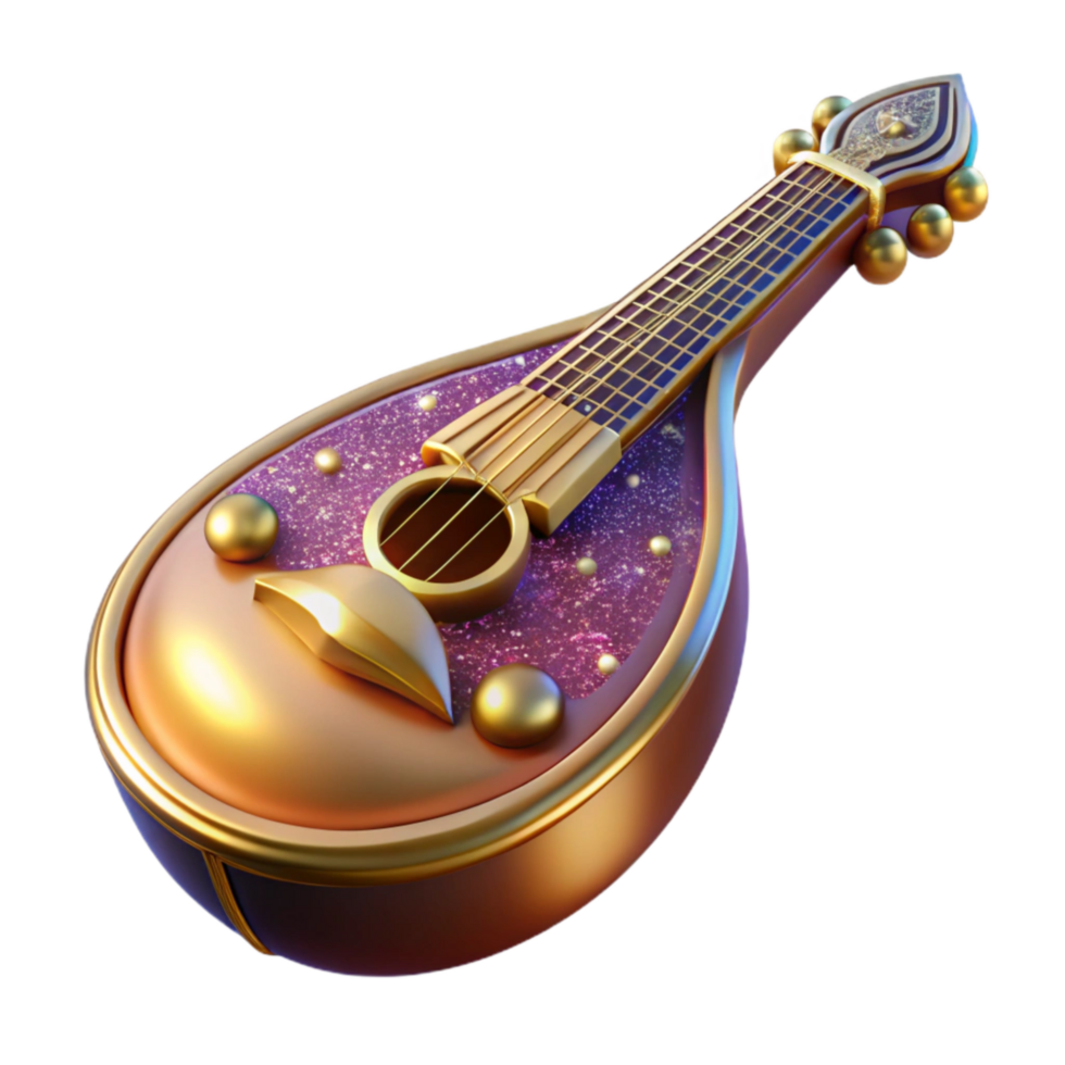 serene abstract Mandolin Isolated with Double Strings and Oval Body png