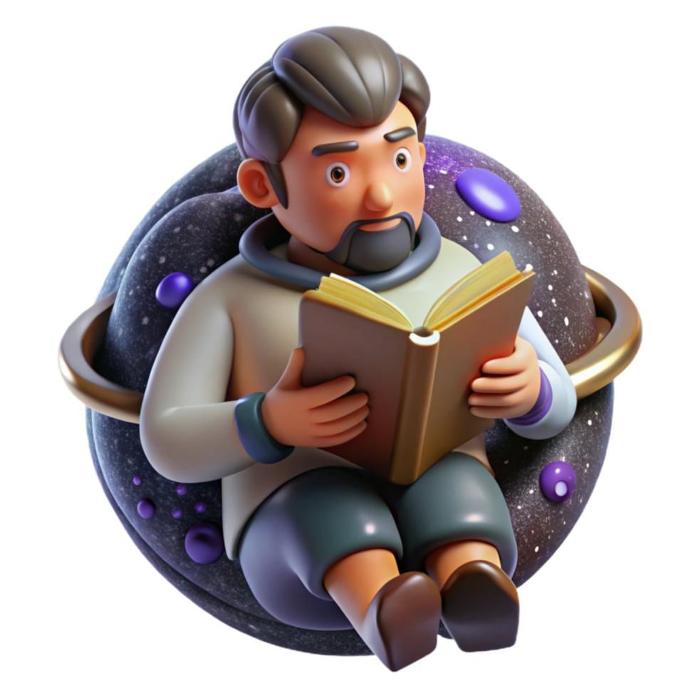 wonderful classic Man Reading Book Top View Isolated high resolution png