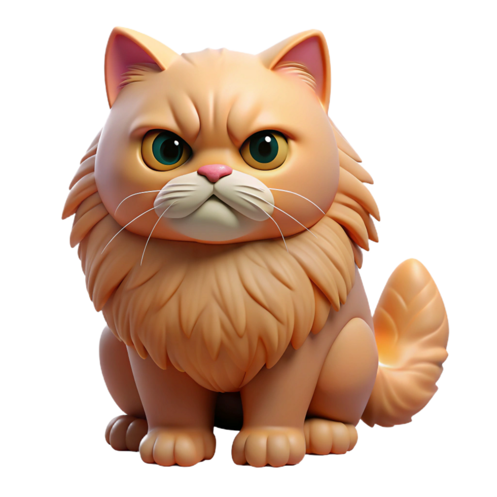 celebrated elegant A grumpy Persian cat with a fluffy face. NO BACKGROUND with Transparent Background. authentic png
