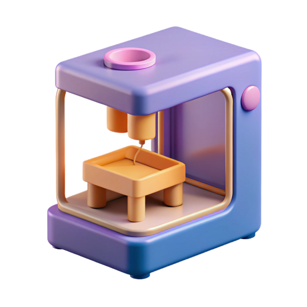 dramatic distinguished 3D printer printing a small object NO BACKGROUND with Transparent Background. png