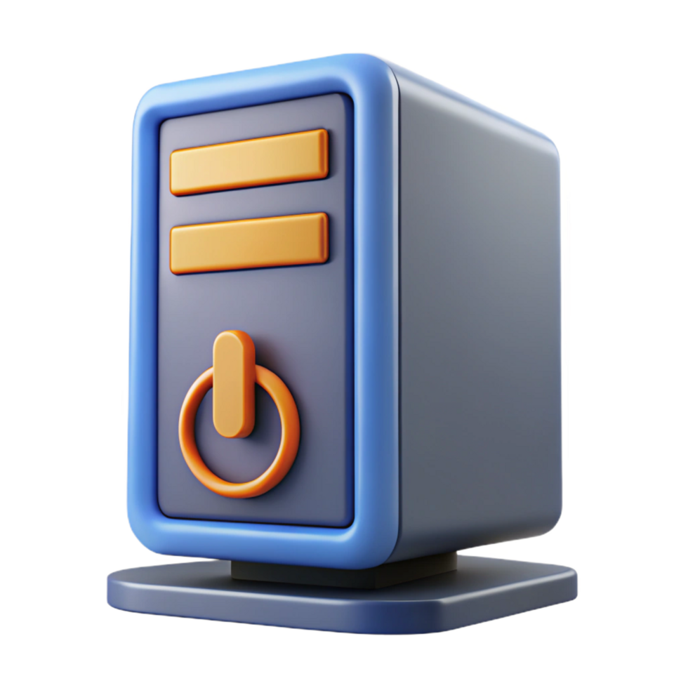 dramatic urban Desktop computer tower with power button NO BACKGROUND with Transparent Background. premium png