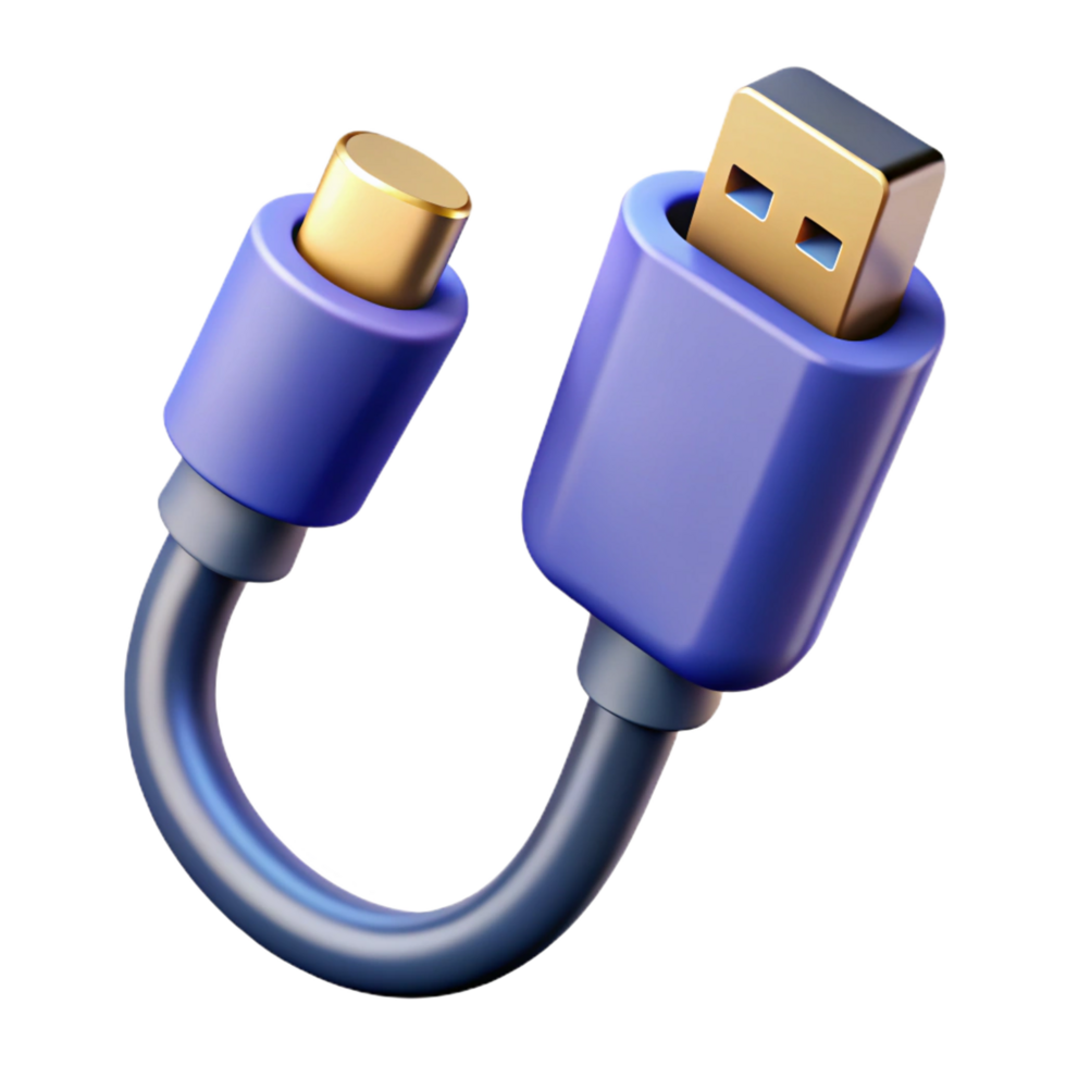 captivating reflective minimalist USB-C cable with connector NO BACKGROUND with Transparent Background. elite png