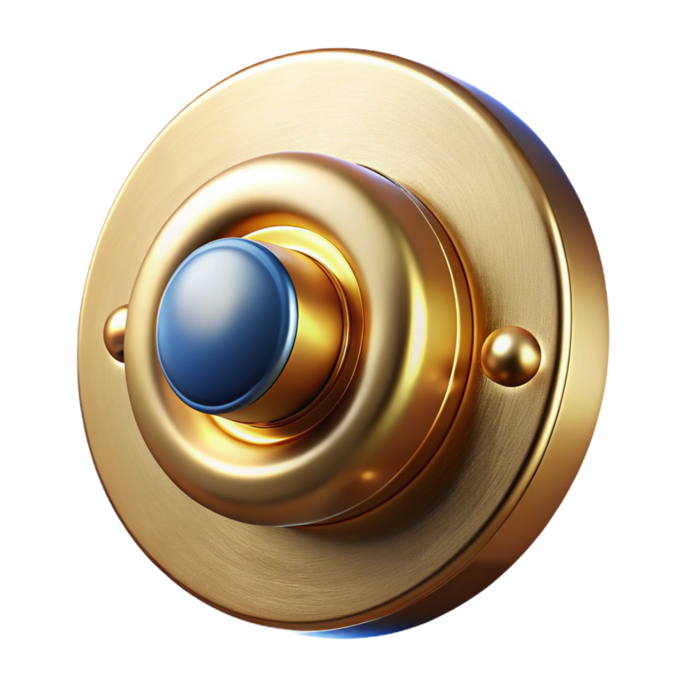 calm extraordinary Doorbell button, polished brass, NO BACKGROUND with Transparent Background. perfect clarity png