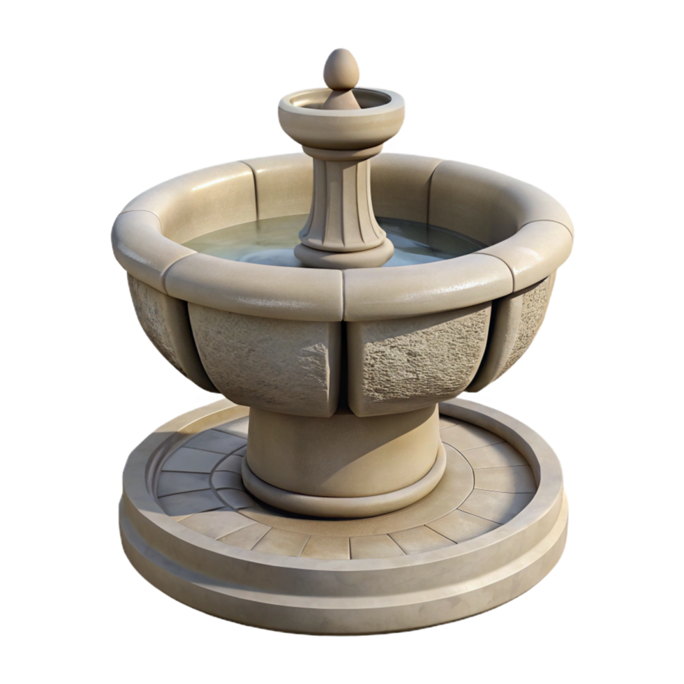 dazzling rustic Stone fountain, carved basin, NO BACKGROUND with Transparent Background. impeccable png