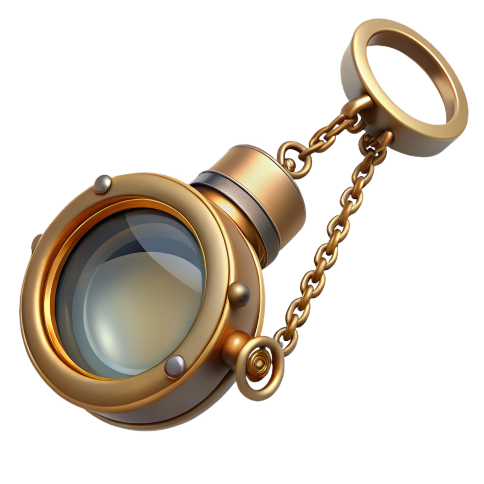captivating artistic Steampunk monocle with a delicate chain and brass frame. NO BACKGROUND with Transparent Background. luxury png