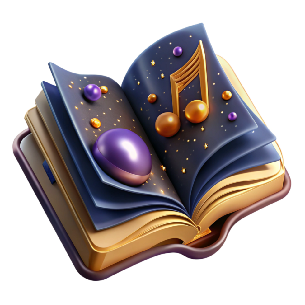 wonderful classic Music Book Cutout with Open Pages and Musical Notation exclusive png