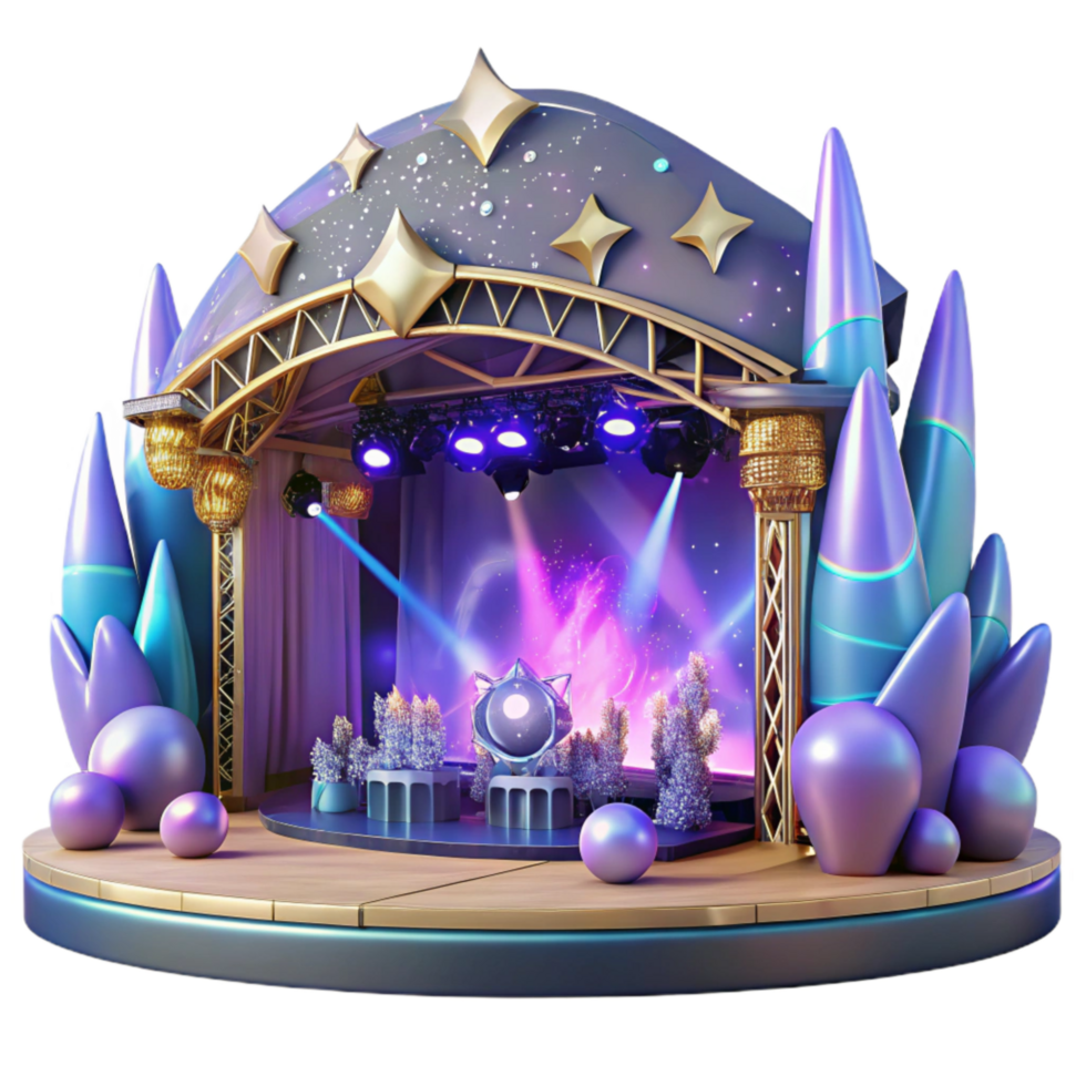 beautiful classic Music Festival Stage Cutout with Bright Lights and Crowd original png