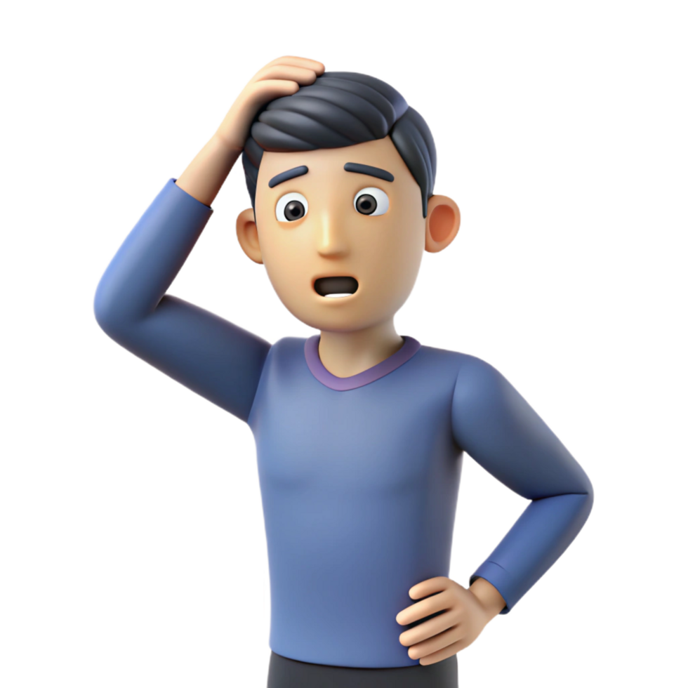 dynamic stunning Confused man scratching his head, NO BACKGROUND with Transparent Background. genuine png