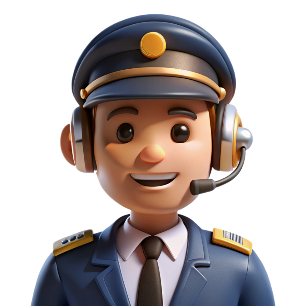 beautiful vintage Pilot wearing a uniform and headset, NO BACKGROUND with Transparent Background. expertly shot png