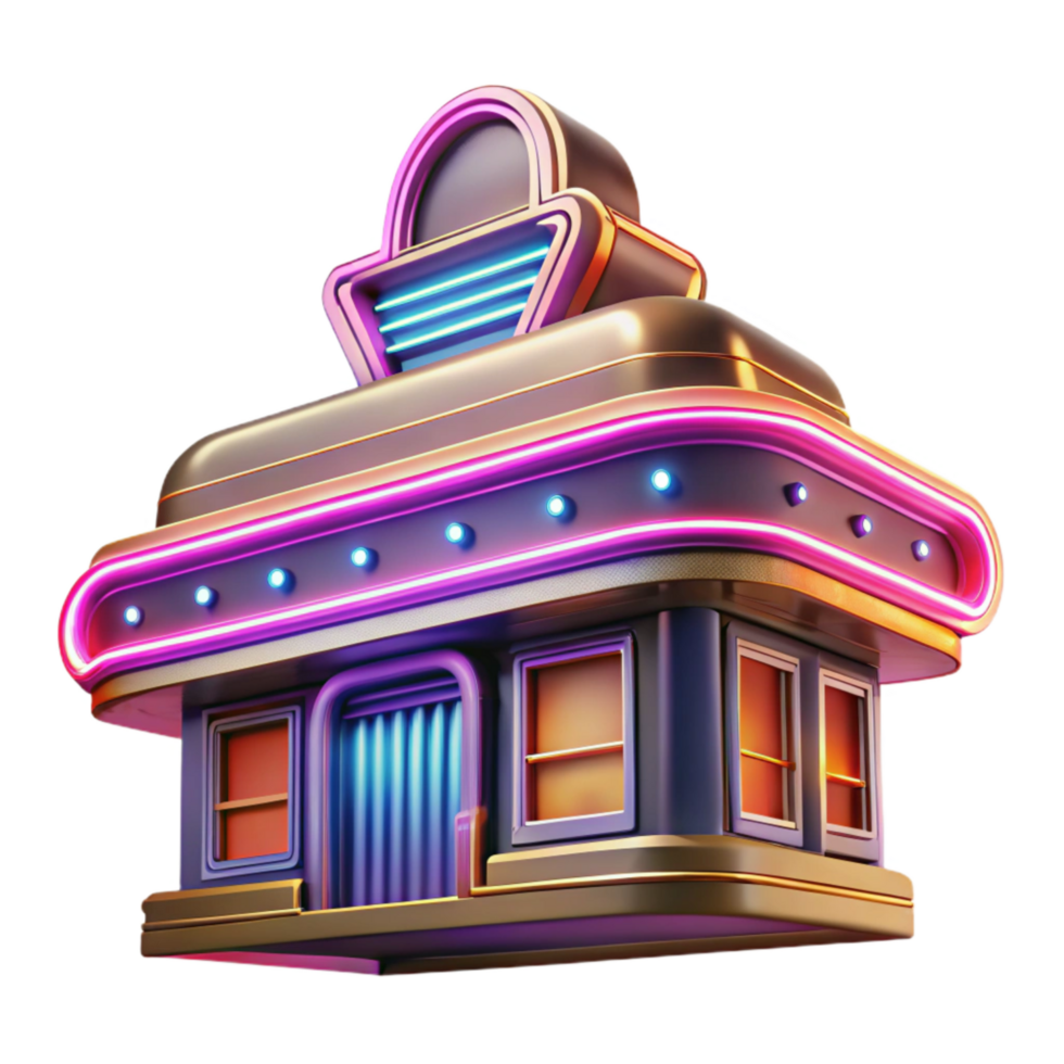 beautiful classic Neon Sign Diner Isolated on Transparent Background high quality png