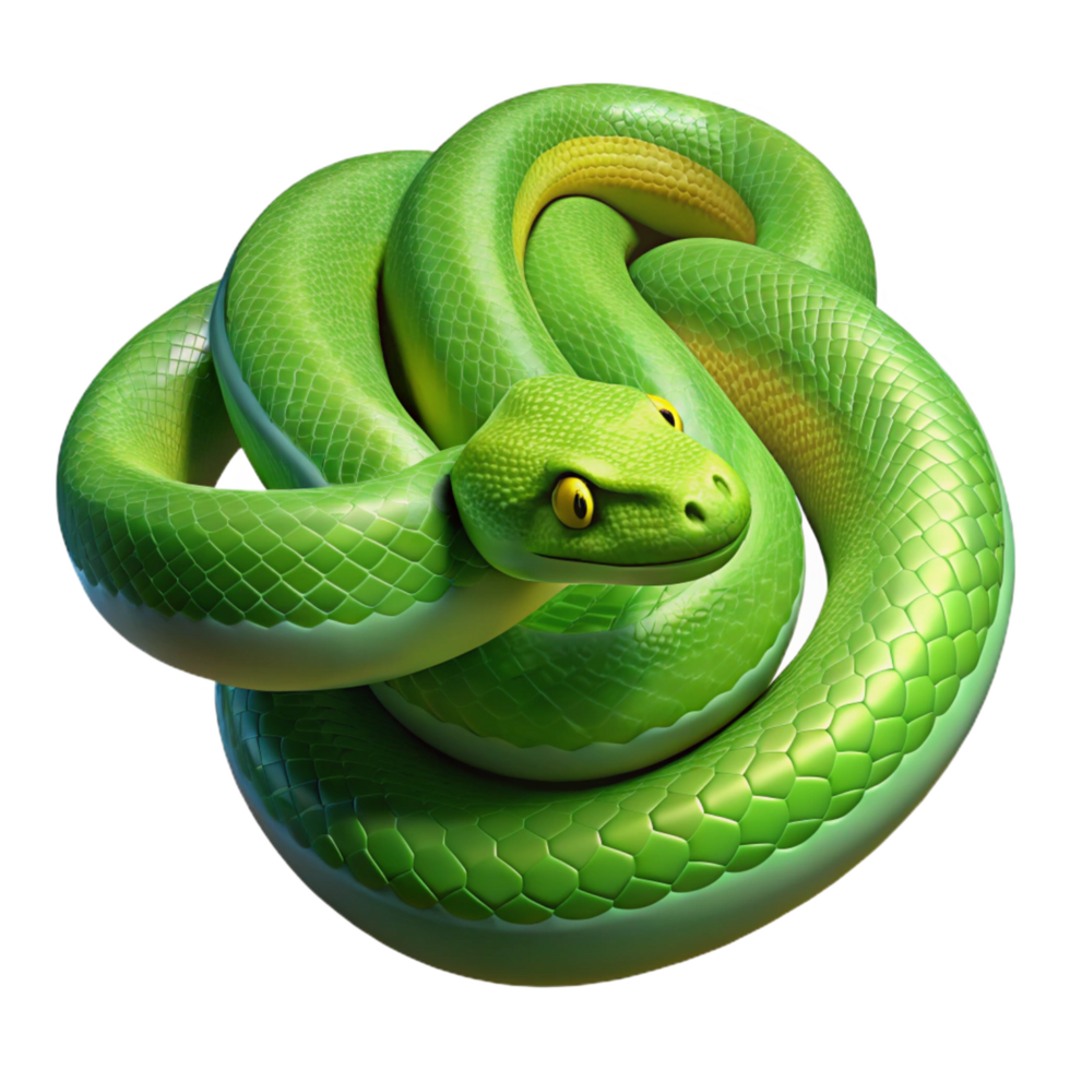 elegant melancholic art deco A slithering green tree python, coiled. NO BACKGROUND with Transparent Background. exclusive png
