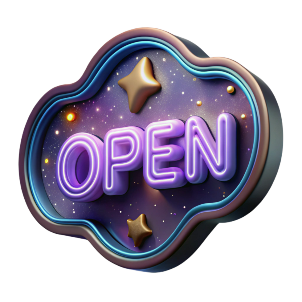 beautiful modern Neon Sign Open Isolated Transparent Background high quality png