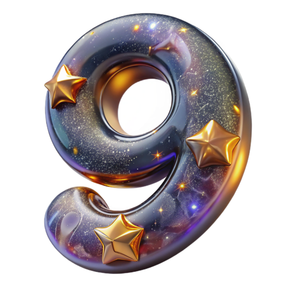 impressive classic Number Nine Transparent Background Curved Shape premium png