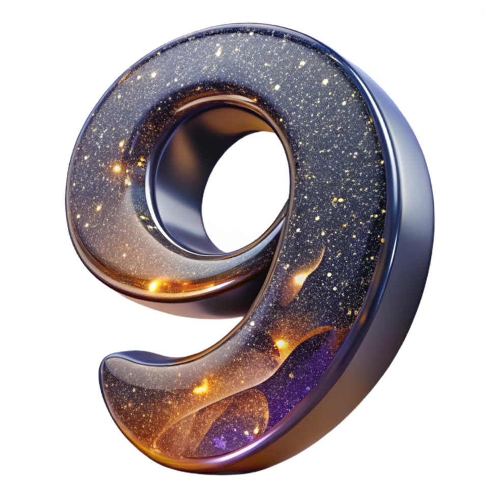 dramatic minimalist Number Nine Transparent Background Curved Shape high resolution png