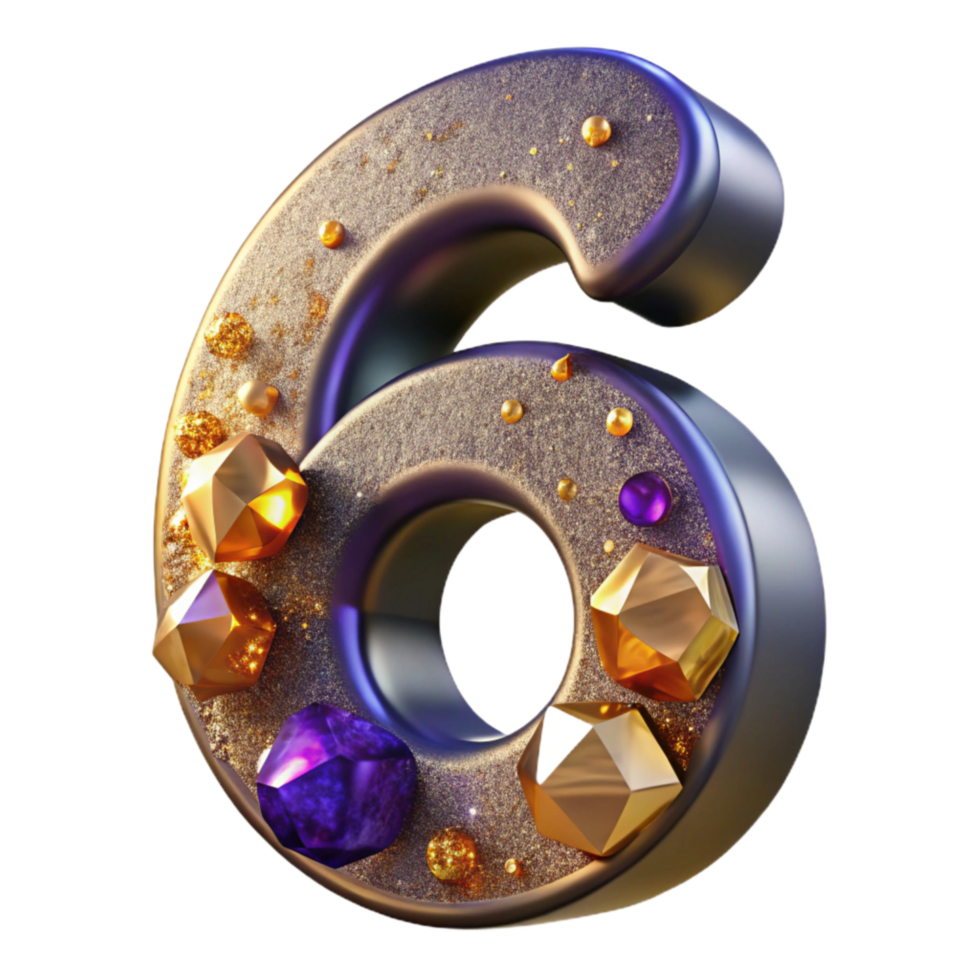 beautiful contemporary Number Six Transparent Background Shadow Effect authentic png