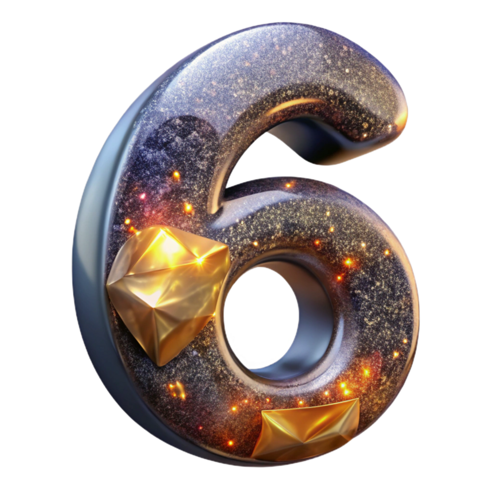 dramatic minimalist Number Six Transparent Background Shadow Effect professional png