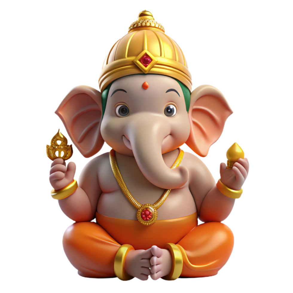 captivating celebrated A Hindu god Ganesha. NO BACKGROUND with Transparent Background. png