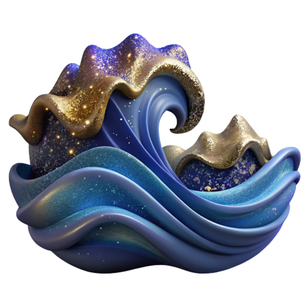 beautiful rustic Ocean Waves with Crest Shadows Transparent Background png