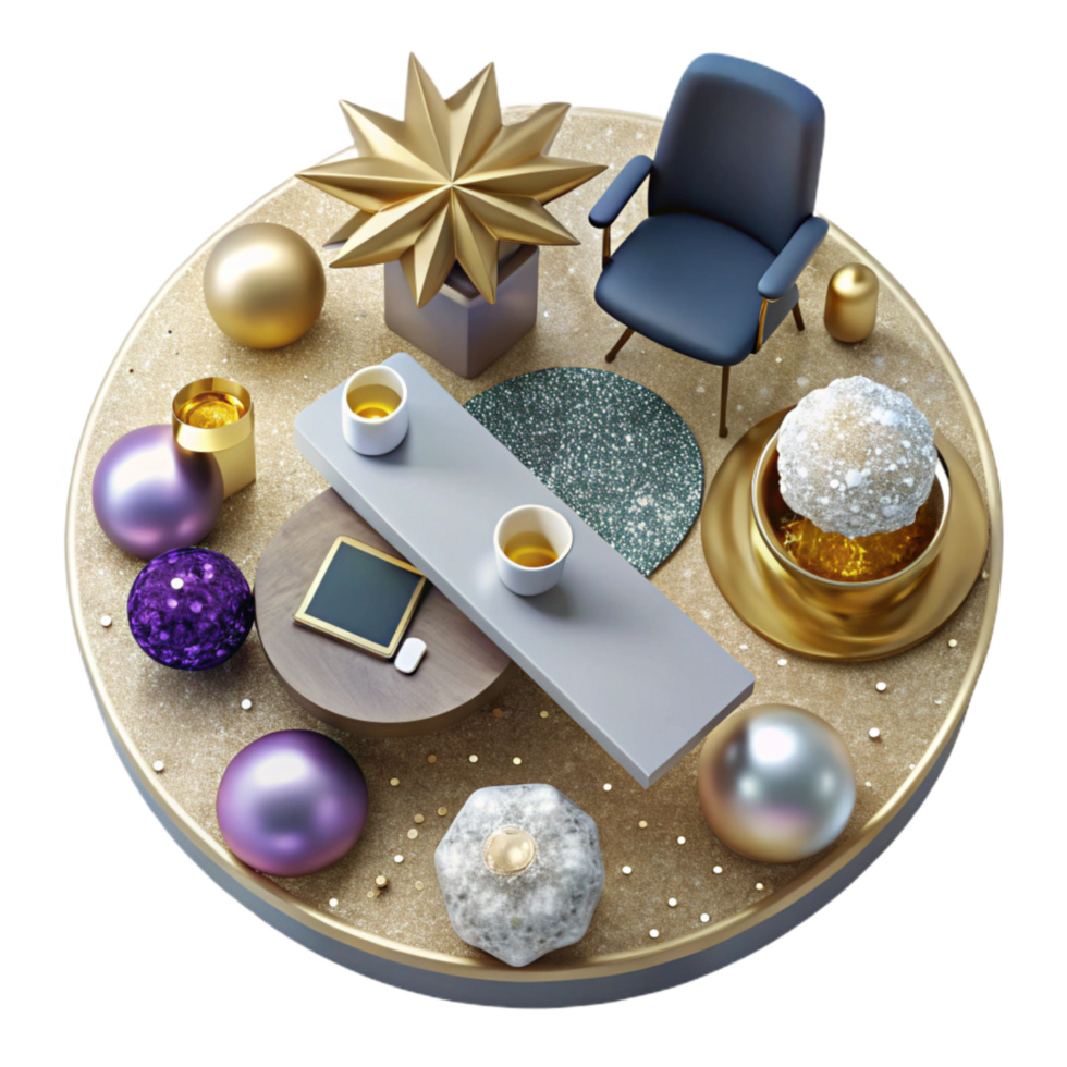 dramatic modern Office Desk Top View Transparent Background high quality png
