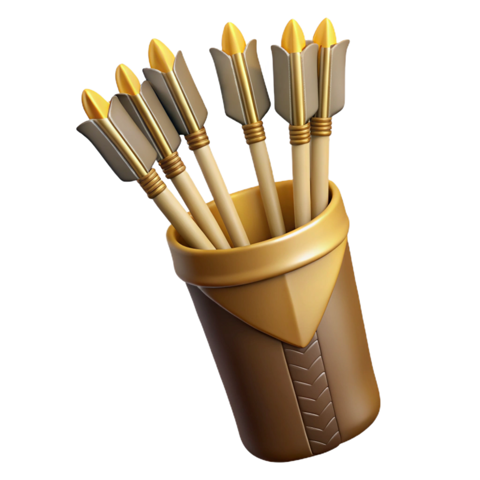 enchanting gothic A quiver full of arrows, fletched with eagle feathers, NO BACKGROUND with Transparent Background. refined png