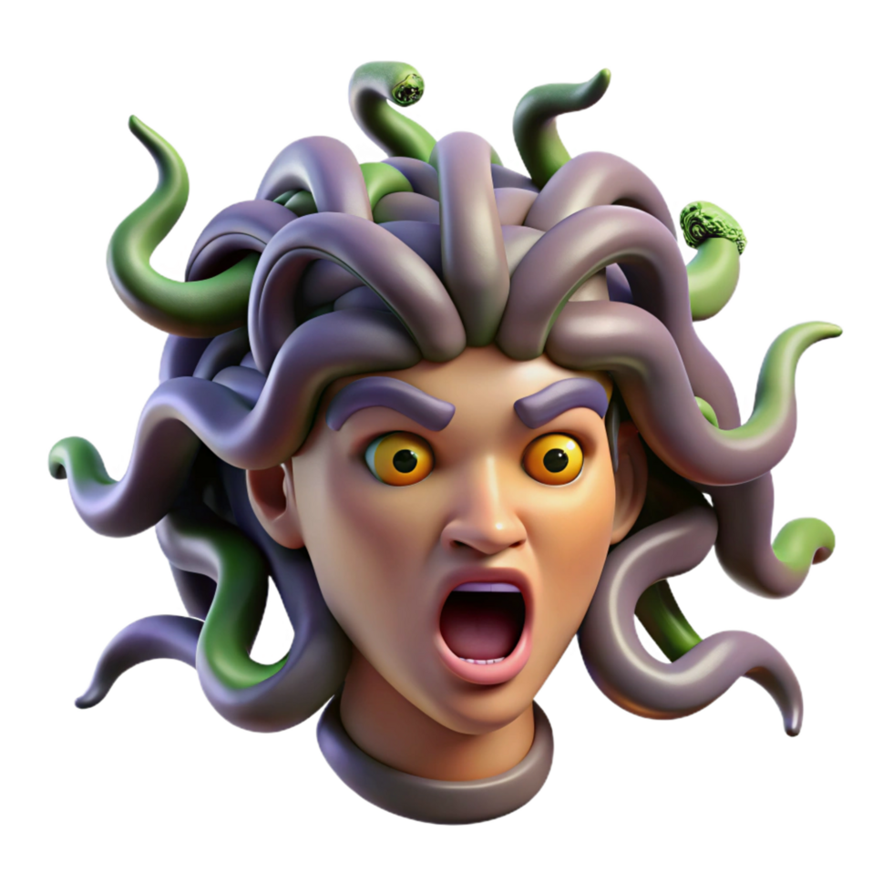 captivating unforgettable A menacing medusa head, snakes writhing, NO BACKGROUND with Transparent Background. png