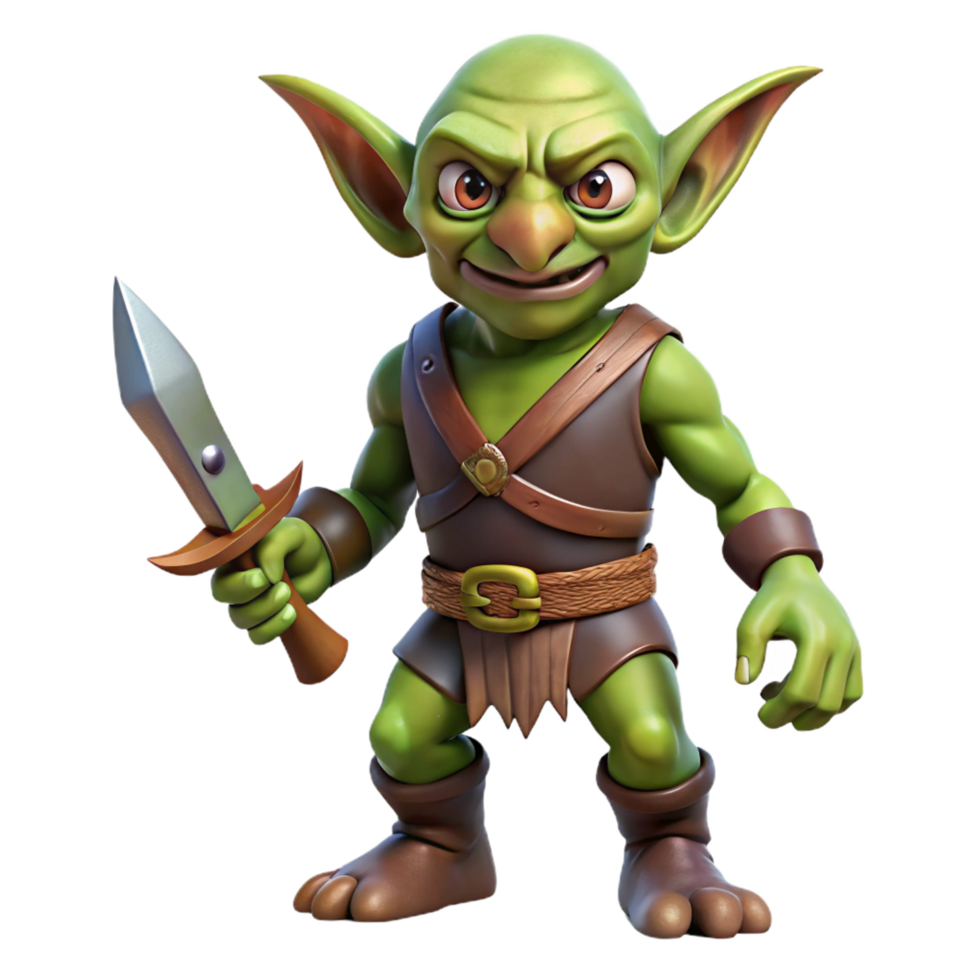 coveted traditional A realistic goblin, holding a rusty dagger, NO BACKGROUND with Transparent Background. precision png