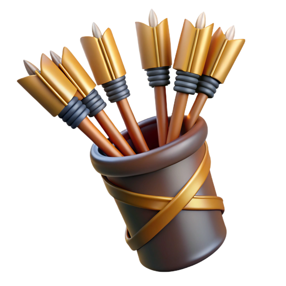 calm elegant A quiver full of arrows, fletched with eagle feathers. NO BACKGROUND with Transparent Background. high resolution png