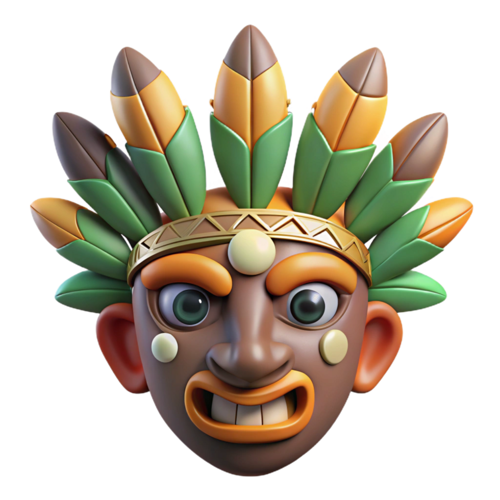 distinguished industrial A stylized, tribal mask, adorned with feathers and beads. NO BACKGROUND with Transparent Background. premium png