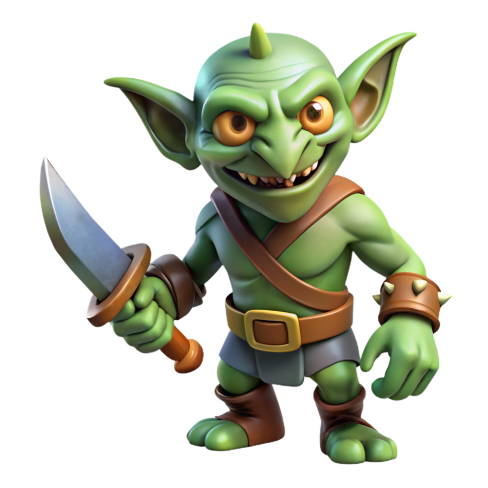 breathtaking futuristic A menacing goblin holding a rusty dagger. NO BACKGROUND with Transparent Background. detailed png