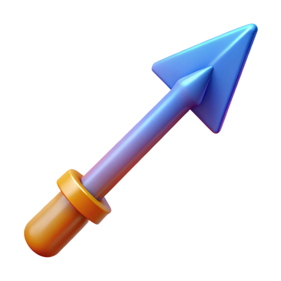 elegant bold avant-garde A single, stylized arrow with glowing fletching. NO BACKGROUND with Transparent Background. refined png