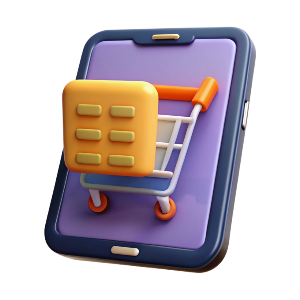 elegant gothic Tablet with e-commerce shopping cart displayed NO BACKGROUND with Transparent Background. 4K png