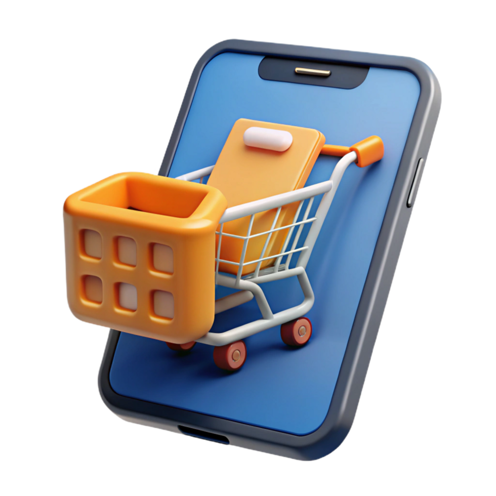elegant retro Tablet with e-commerce shopping cart displayed NO BACKGROUND with Transparent Background. 8K png