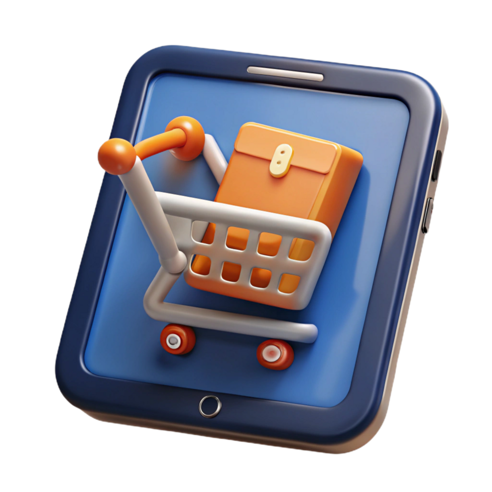 alluring organic Tablet with e-commerce shopping cart displayed NO BACKGROUND with Transparent Background. genuine png