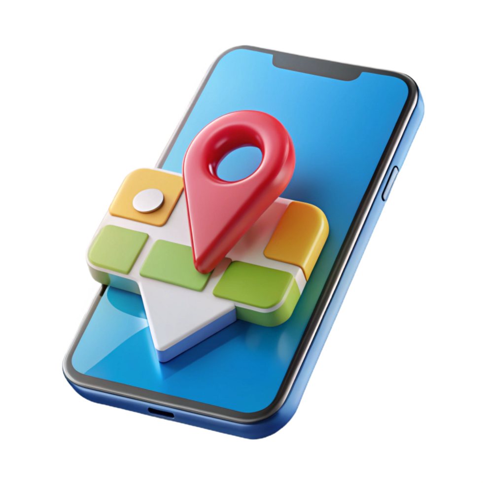 lindo intenso boêmio Smartphone com navegação aplicativo mapa exibido não fundo com transparente fundo. Alto qualidade png