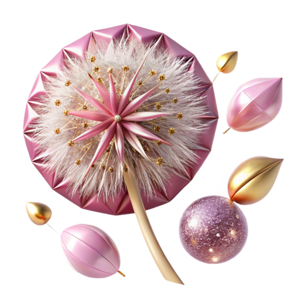 beautiful abstract Pink Dandelion Seed Head Blowing Cutout original png