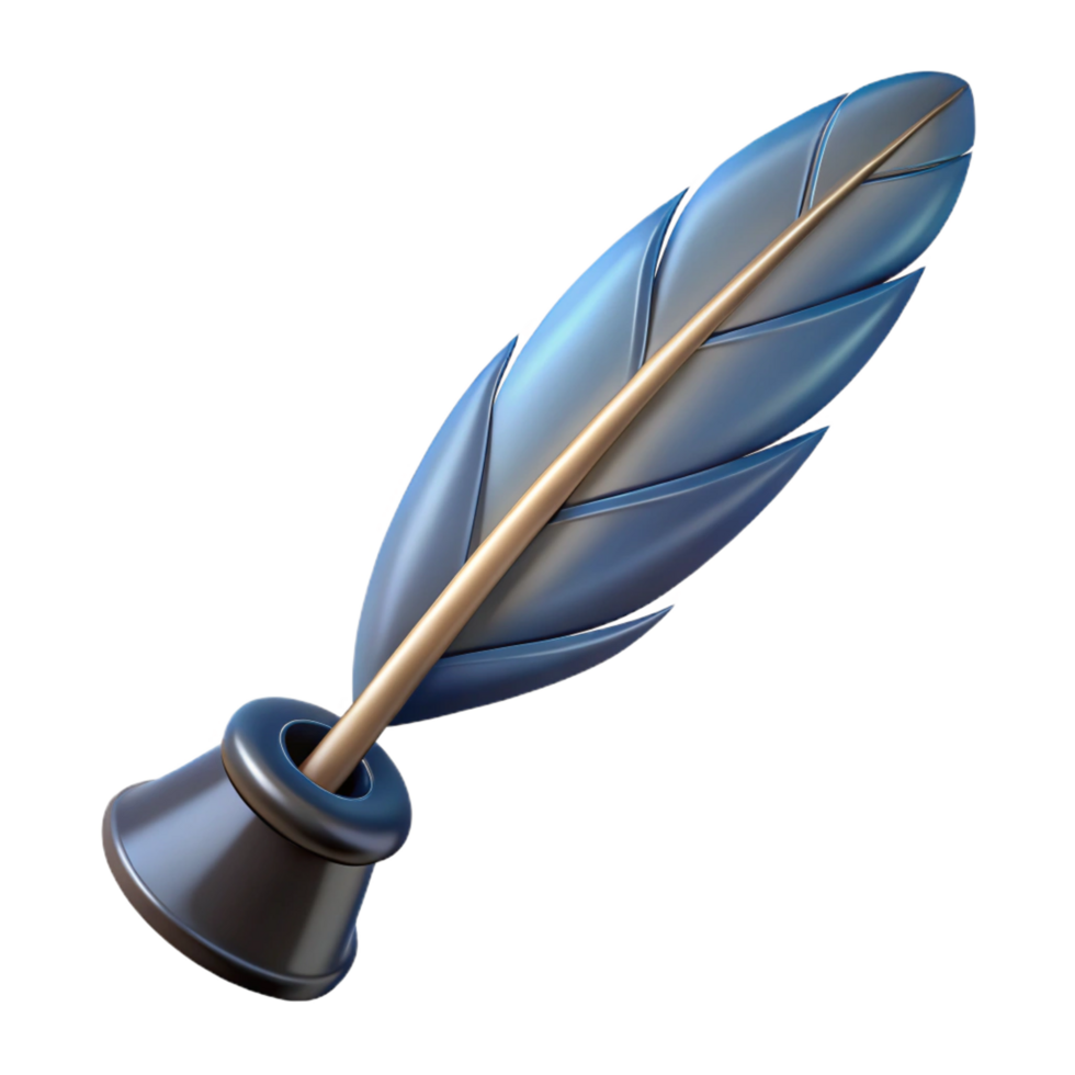captivating rare A single, stylized feather pen, quill dipped in ink. NO BACKGROUND with Transparent Background. png