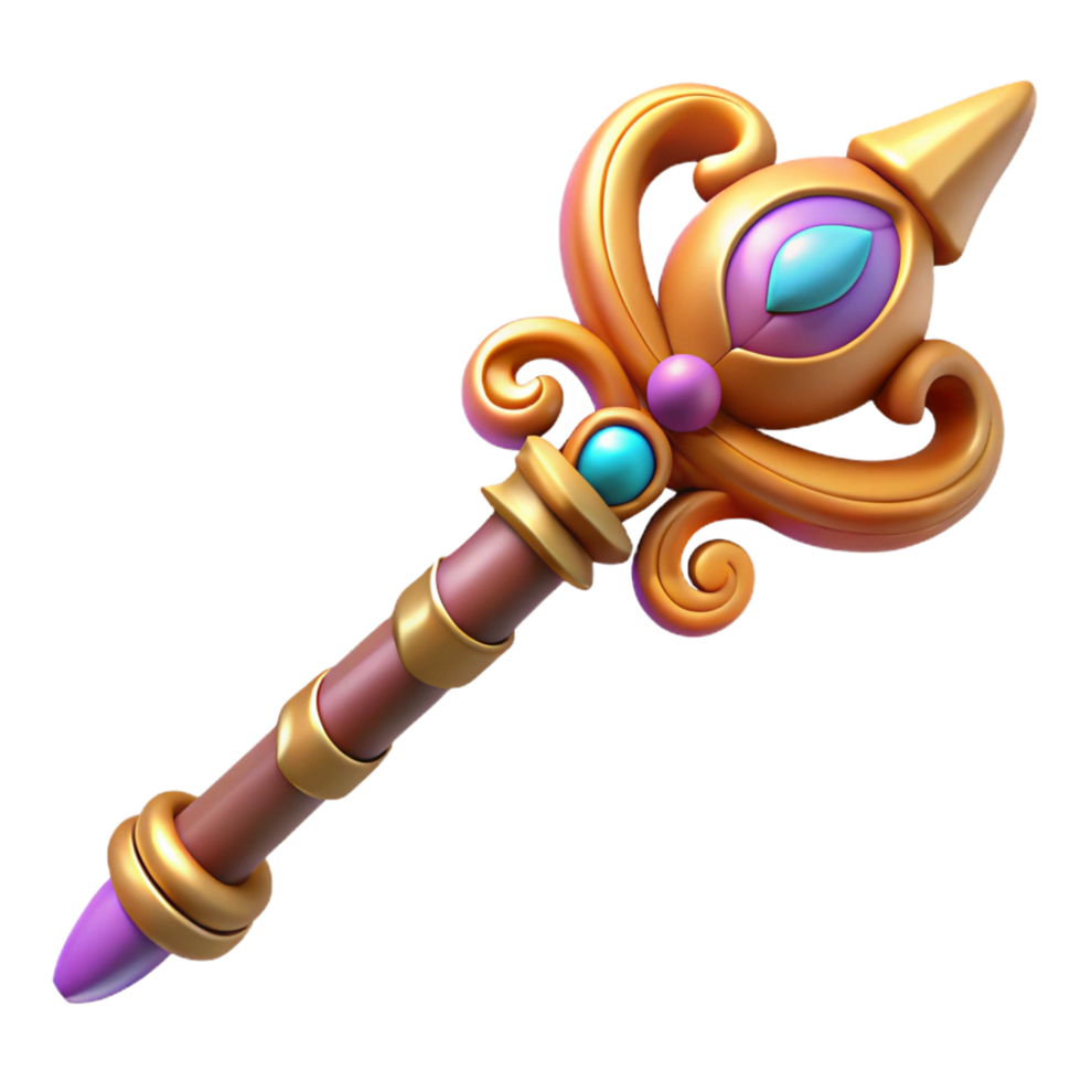 enchanting dreamy retro A stylized magic staff, adorned with intricate carvings. NO BACKGROUND with Transparent Background. fine detail png