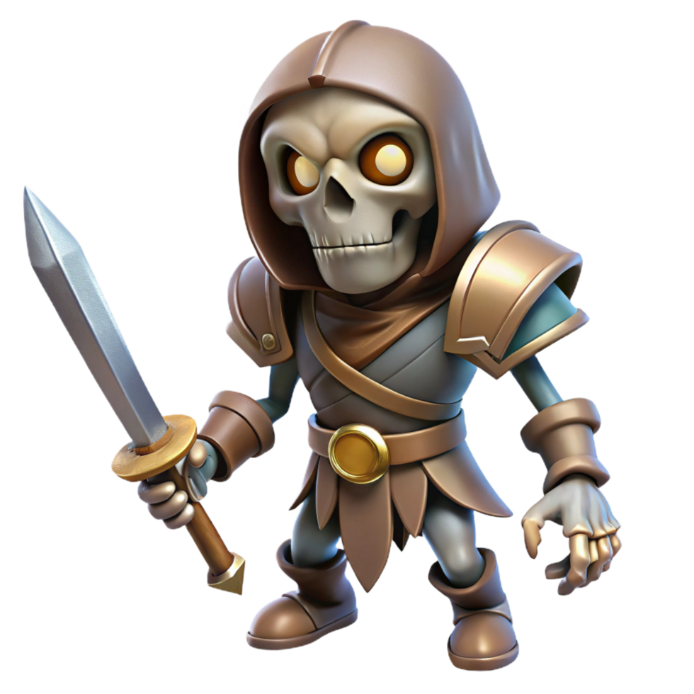 alluring distinguished A menacing skeleton warrior, wielding a rusty sword. NO BACKGROUND with Transparent Background. png