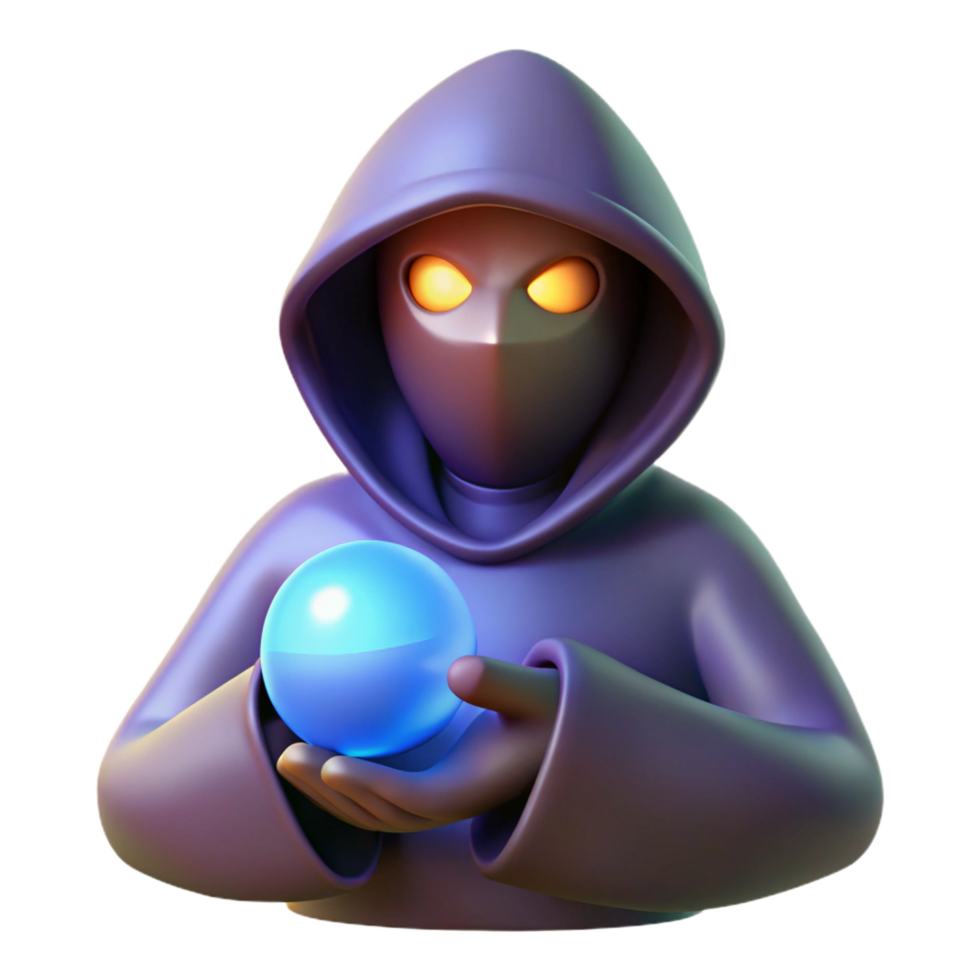 bold sumptuous A mysterious hooded figure, holding a glowing orb. NO BACKGROUND with Transparent Background. masterfully captured png