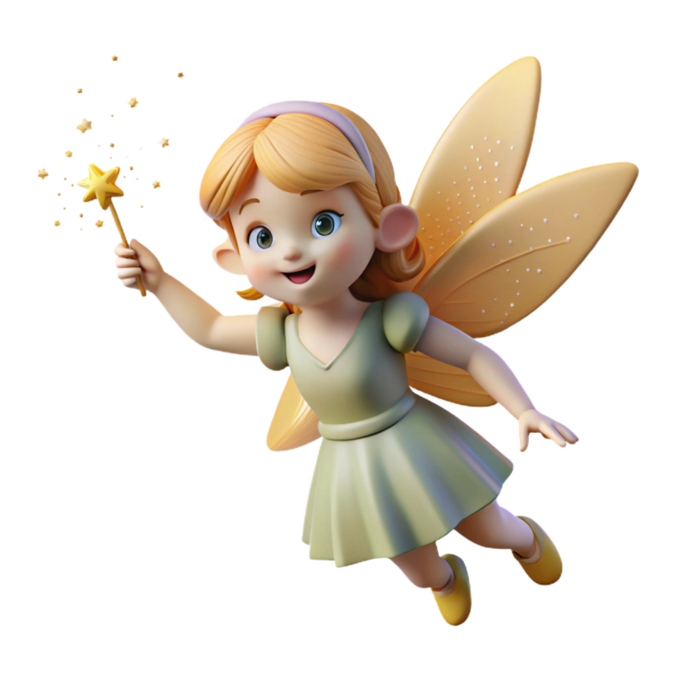 beautiful tranquil futuristic A whimsical, cartoon-style fairy, sprinkling pixie dust. NO BACKGROUND with Transparent Background. original png