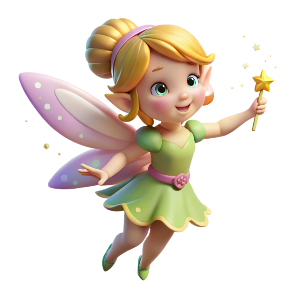 dramatic distinctive A whimsical, cartoon-style fairy, sprinkling pixie dust. NO BACKGROUND with Transparent Background. png