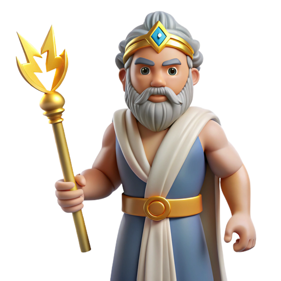 deslumbrante boêmio Zeus, rei do a Deuses, segurando uma relâmpago parafuso não fundo com transparente fundo. estúdio qualidade png