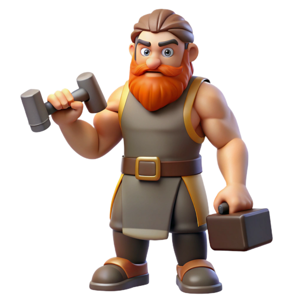 captivating remarkable Hephaestus, God of the Forge, with a hammer NO BACKGROUND with Transparent Background. png