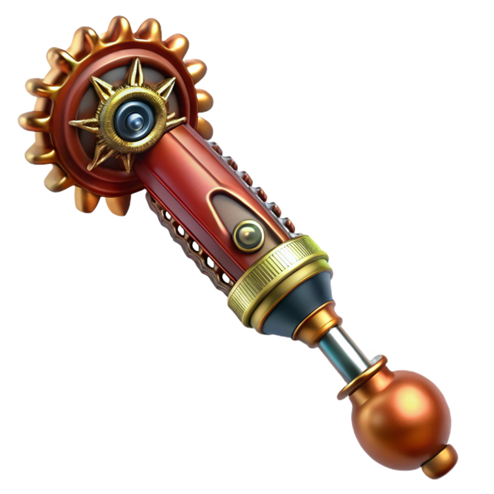 captivating iconic Steampunk screwdriver with an intricate clockwork mechanism in the handle. NO BACKGROUND with Transparent Background. png