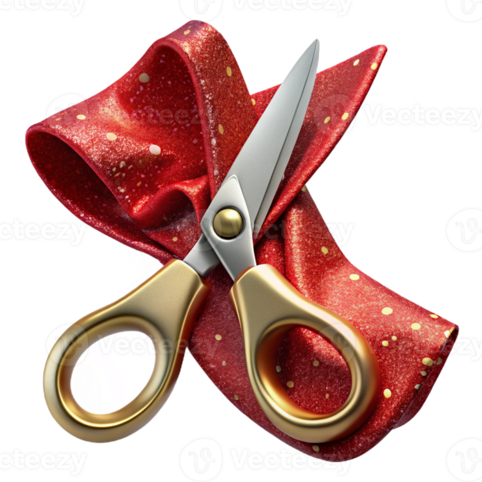 dramatic minimalist Red Fabric Scissors Open Transparent Background premium png