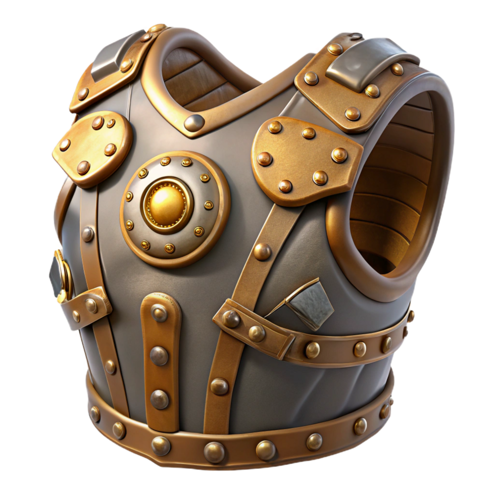 beautiful peaceful tropical Steampunk armor breastplate with riveted plates and gear mechanisms. NO BACKGROUND with Transparent Background. perfect clarity png