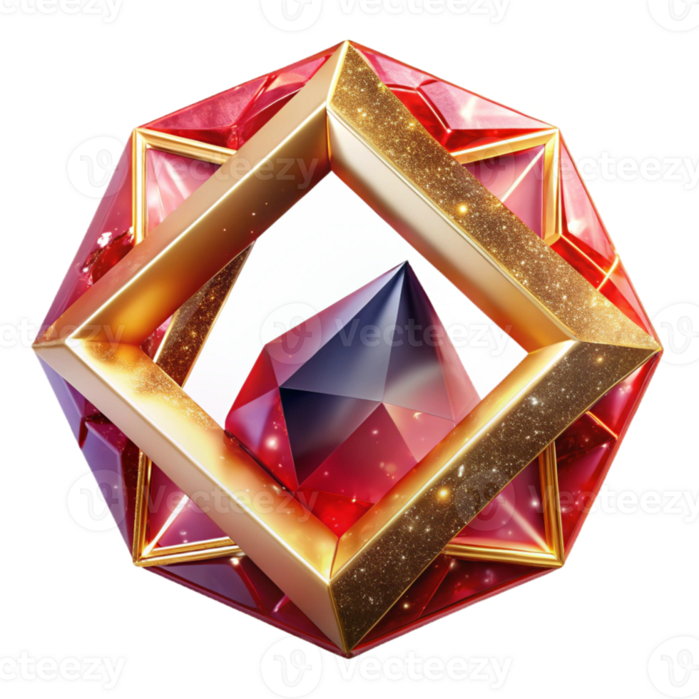 impressive classic Red Geometric Square Frame with Transparent Background authentic png