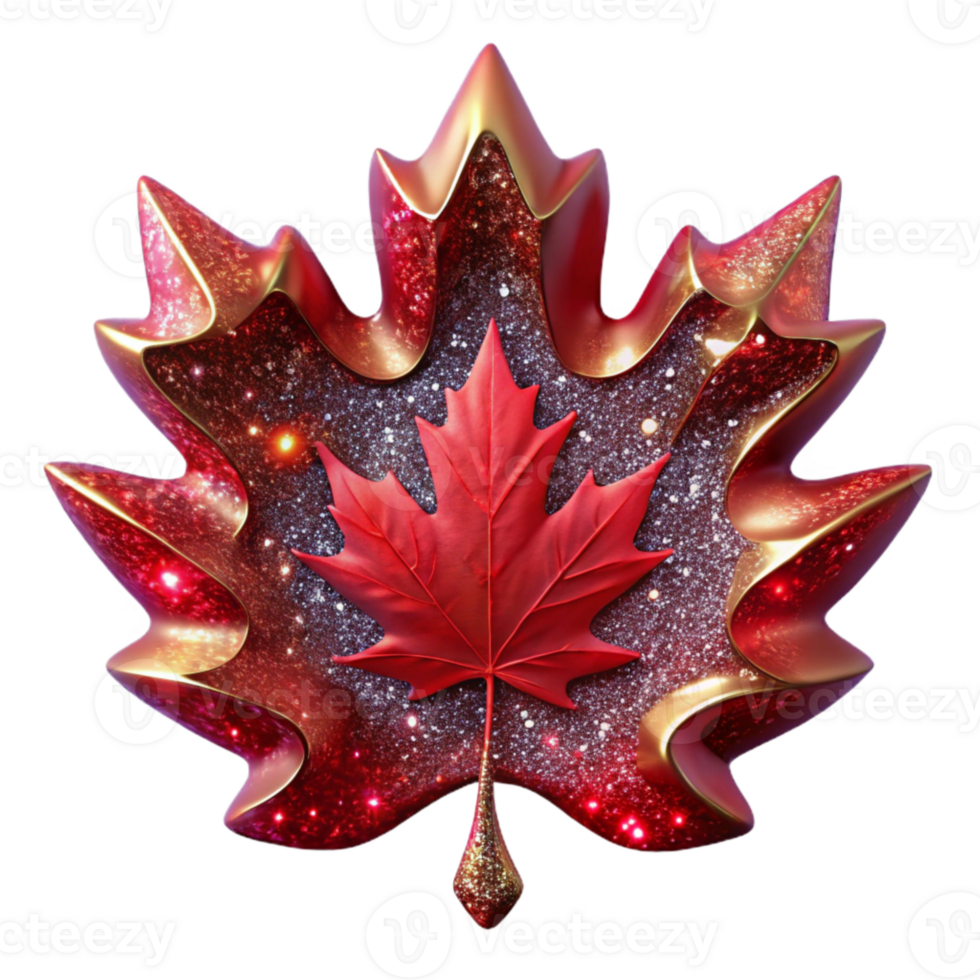 serene contemporary Red Maple Leaf Fractal Pattern Cutout Isolated professional png