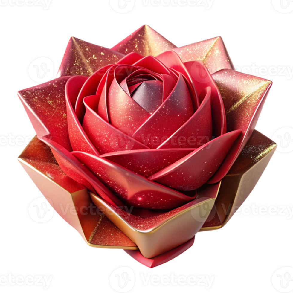 vibrant abstract Red Origami Rose Isolated with Soft Shadows authentic png